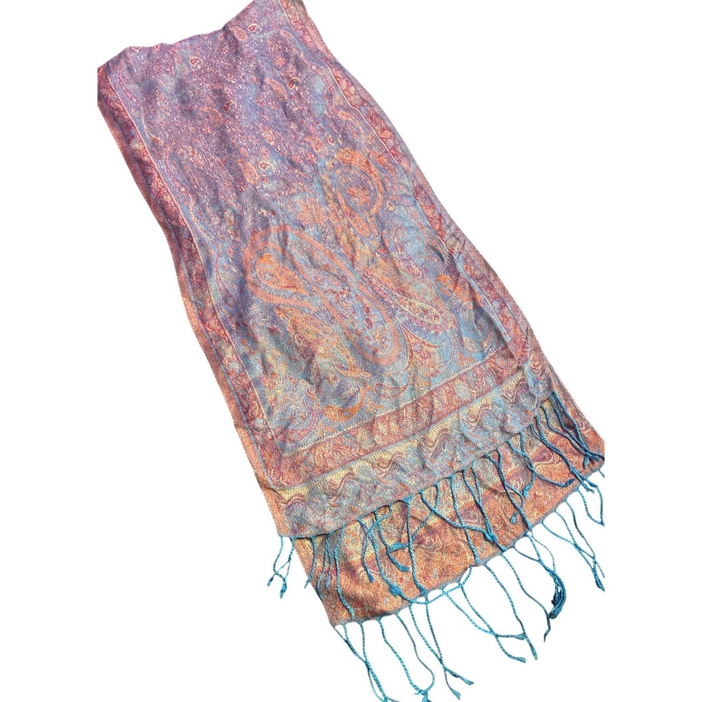 Pam's Pashminas Exotic Scarves Paisley Multicolor Fringed Scarf Wrap 62"